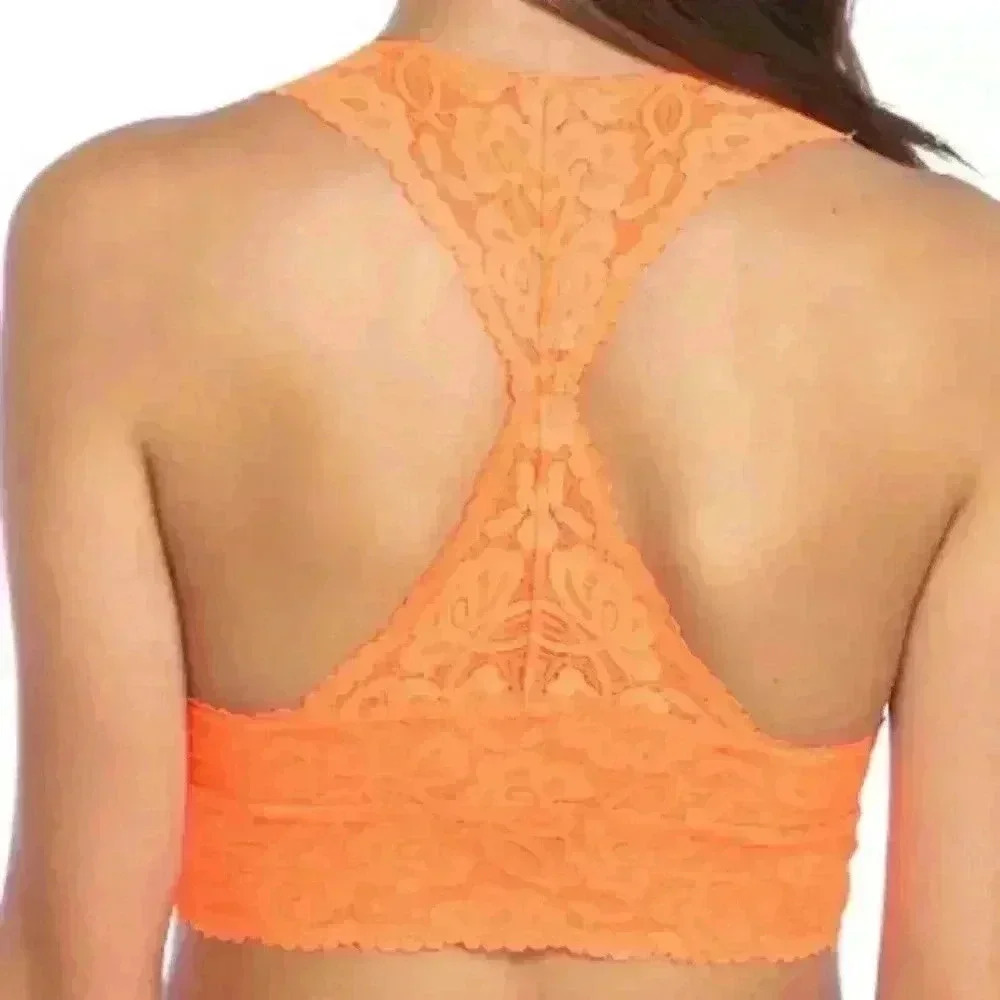 Free People intimately womens small large Orange Lace Bralette delicate halter - Picture 3 of 15